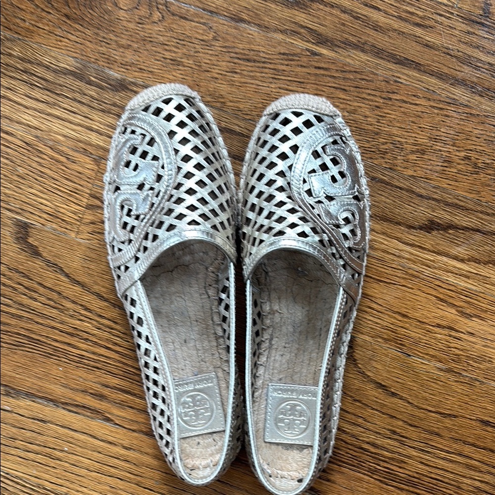 Tory Burch Platinum Perforated Flats